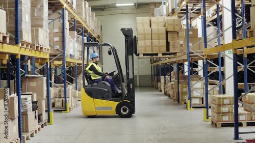 Warehouse man worker with forklift.