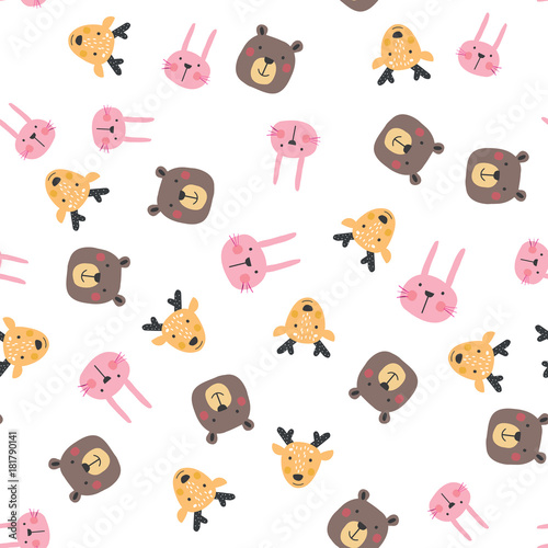Cute wild animals seamless pattern