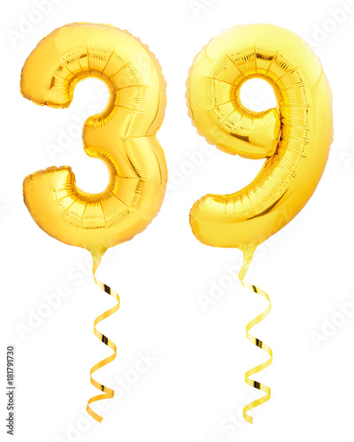 Golden number thirty nine 39 made of inflatable balloon photo