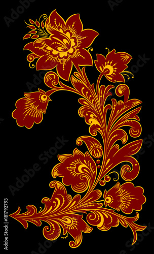 The traditional Russian floral pattern Khokhloma, painted elements