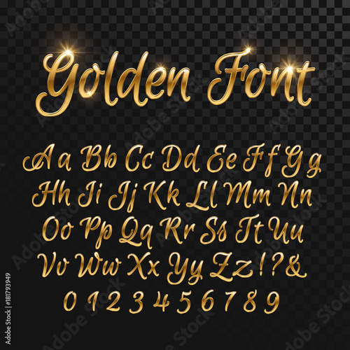 Calligraphic golden letters. Vintage elegant gold font. Luxury vector script