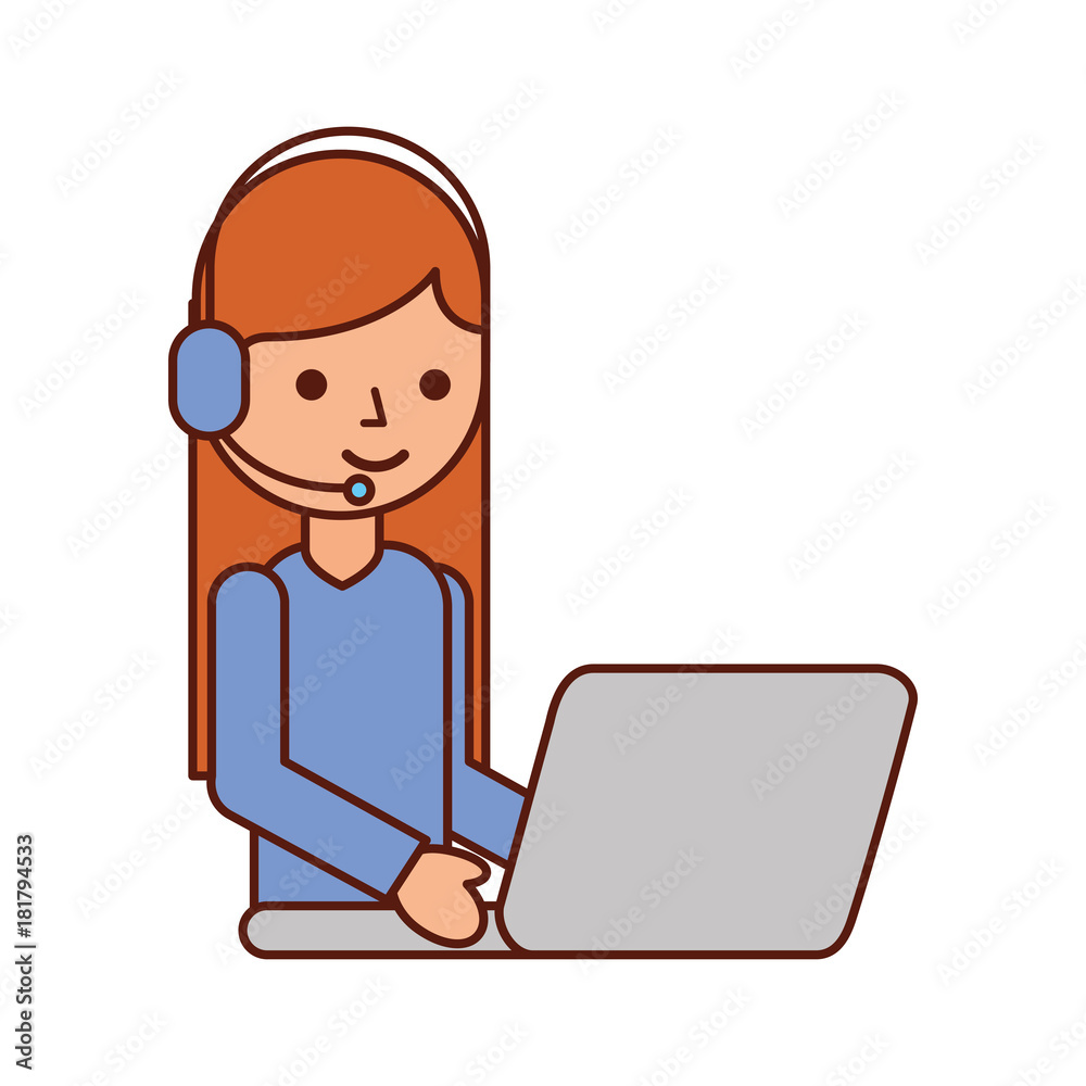 operator call center headset working laptop vector illustration operator call center headset working laptop vector illustration