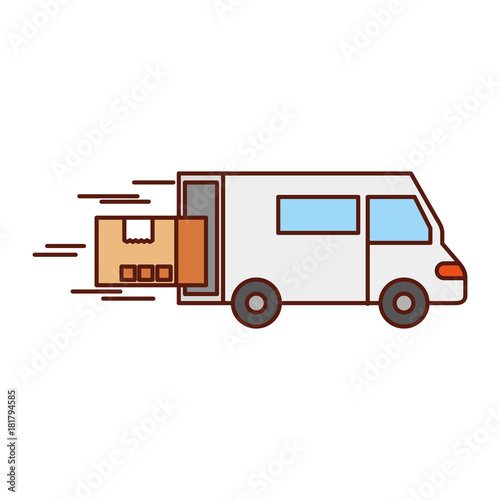 fast delivery van truck cardboard box element vector illustration