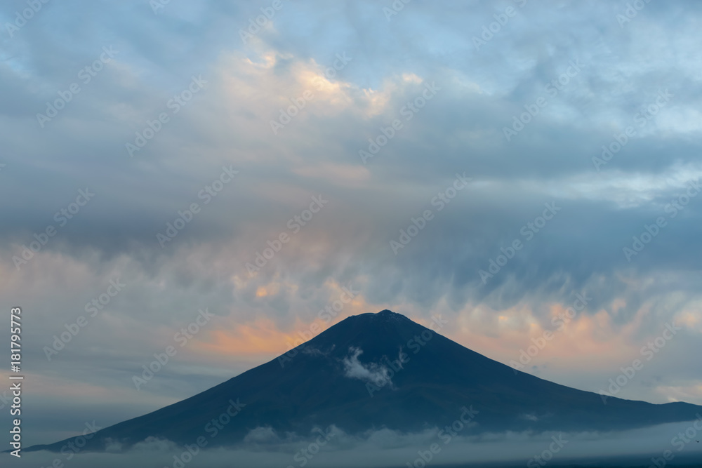Mountain Fuji with Clouds at sunset in Japan