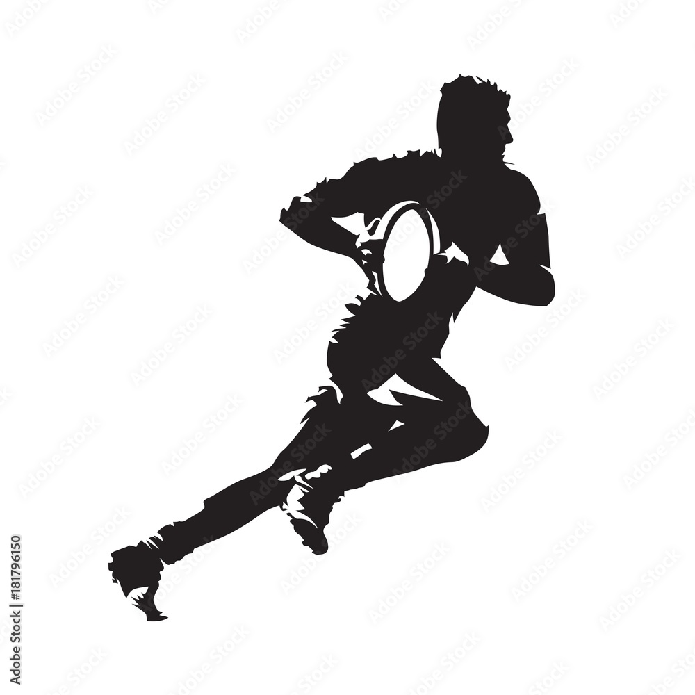 Vecteur Stock Rugby player running with ball, abstract vector isolated silhouette. Side view