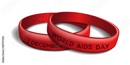 World AIDS Day design. Set of red plastic bracelets for World AIDS Day. 1 December. Vector illustration