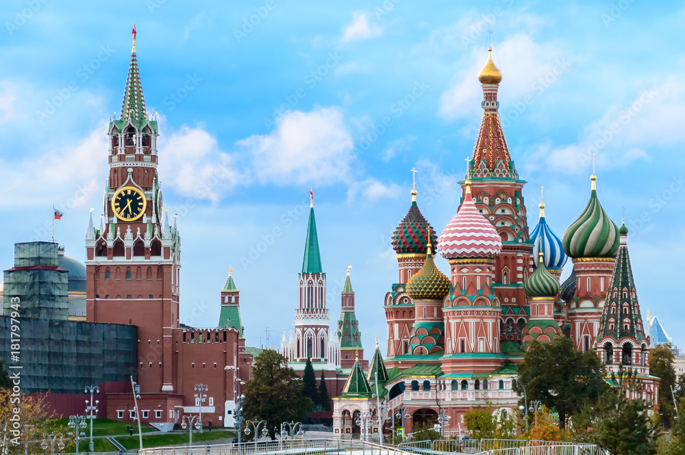 The Kremlin, Spasskaya tower and St. Basil's Cathedral The Kremlin, Spasskaya tower and St. Basil's Cathedral