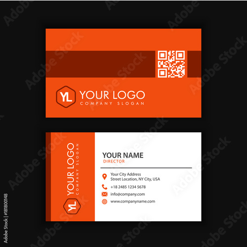 Business card. Design set template for company corporate style. Vector illustration. Orange color.