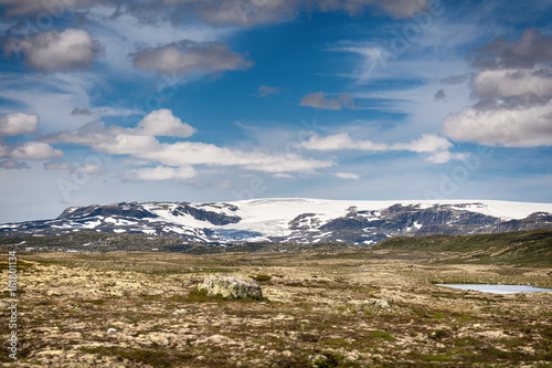 Hardangerjokulen glacier on top of Hardangervidda plateau photo
