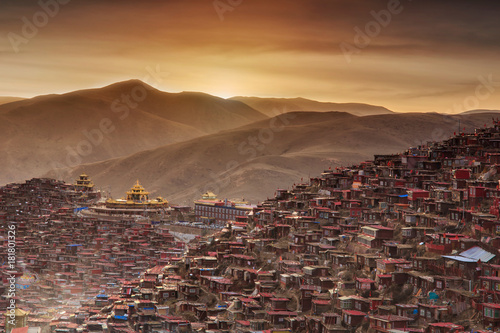 Top view monastery at Larung gar (Buddhist Academy), Sichuan, China photo