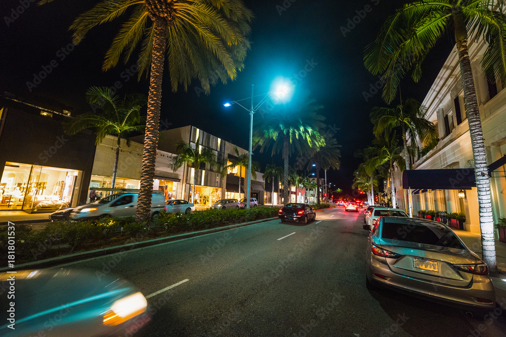 Rodeo Drive by night. Stock Photo