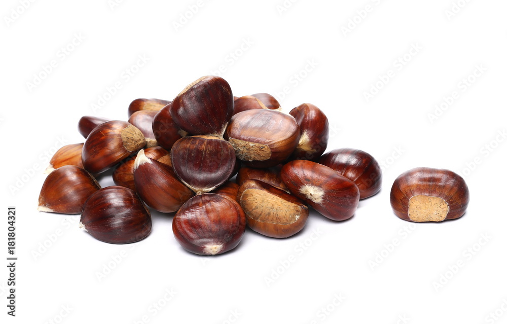 Pile edible chestnut isolated on white background Pile edible chestnut isolated on white background