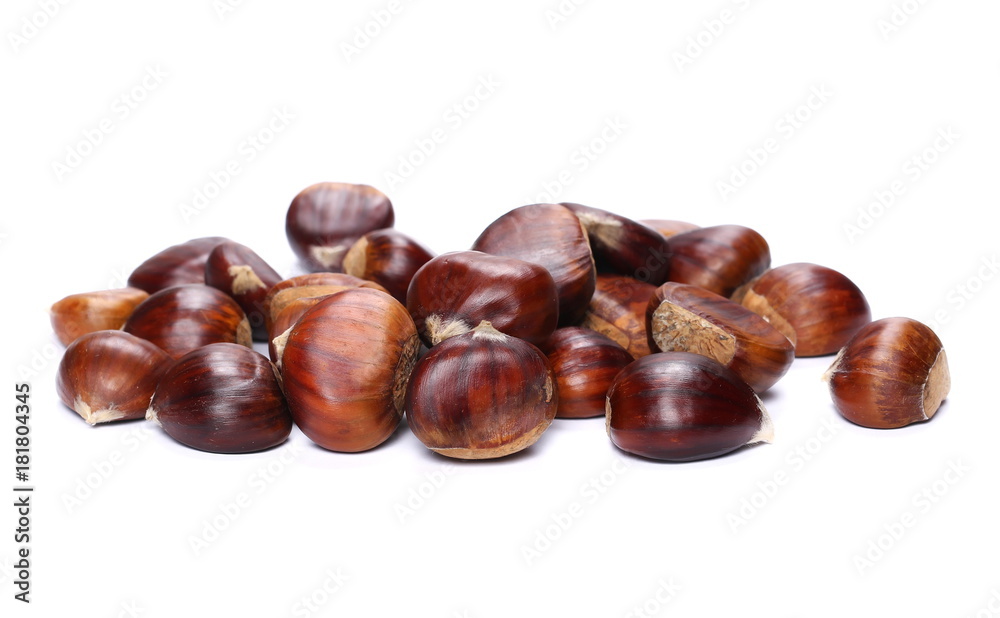 Pile edible chestnut isolated on white background Pile edible chestnut isolated on white background
