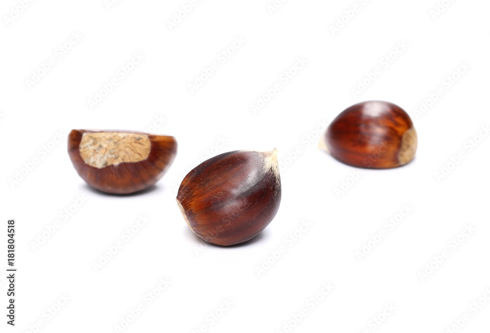 Pile edible chestnut isolated on white background Pile edible chestnut isolated on white background