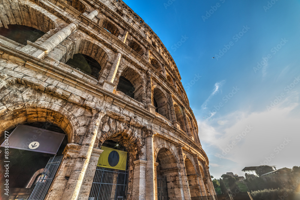 Close up of world famous Coliseum at sunset