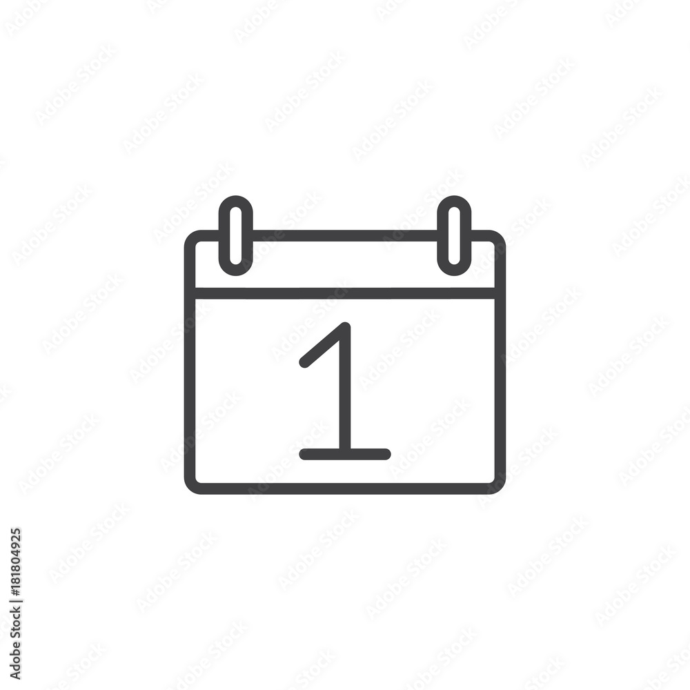 Calendar date - day one line icon, outline vector sign, linear style pictogram isolated on white. Reminder symbol, logo illustration. Editable stroke Calendar date - day one line icon, outline vector sign, linear style pictogram isolated on white. Reminder symbol, logo illustration. Editable stroke