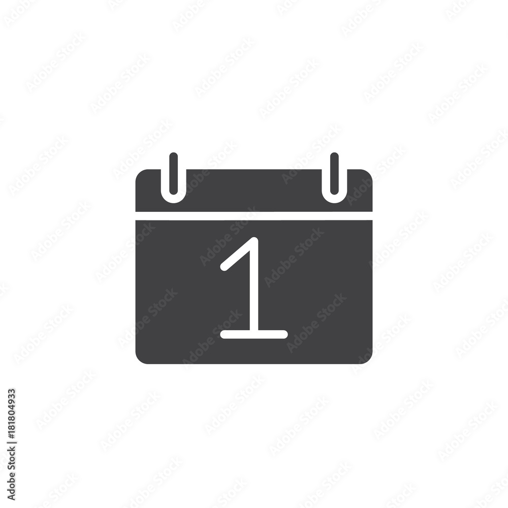 Calendar date - day one icon vector, filled flat sign, solid pictogram isolated on white. Reminder symbol, logo illustration. Calendar date - day one icon vector, filled flat sign, solid pictogram isolated on white. Reminder symbol, logo illustration.