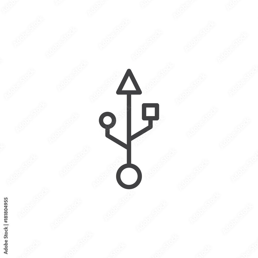 USB connection line icon, outline vector sign, linear style pictogram  isolated on white. Port usb symbol, logo illustration. Editable stroke  Stock Vector | Adobe Stock