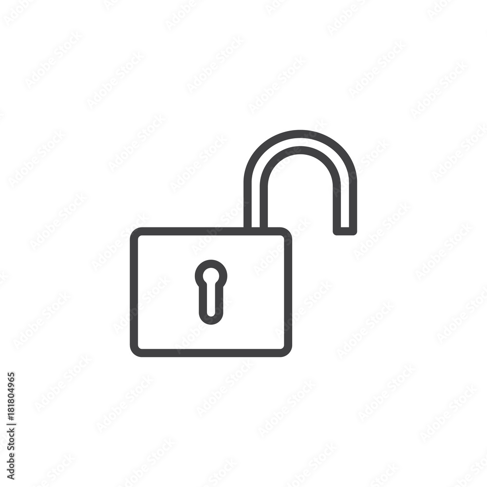 Open padlock line icon, outline vector sign, linear style pictogram isolated on white. Unlock symbol, logo illustration. Editable stroke Open padlock line icon, outline vector sign, linear style pictogram isolated on white. Unlock symbol, logo illustration. Editable stroke