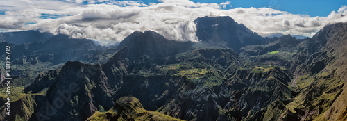 cirque of mafate, highlands of the réunion island , panoramic view from maïdo summit.