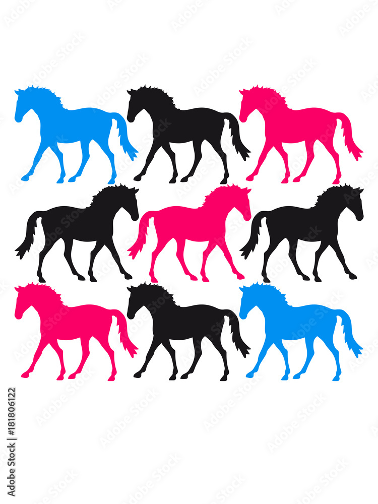 cool viele 9 reihe muster design silhouette schwarz umriss pferd pony reiten schnell pferdchen klein spaß schnell comic cartoon reiter schön süß niedlich