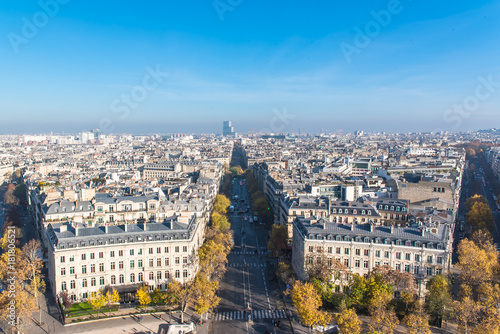Canvas Print Paris, panorama from Arc de Triomphe, buildings, avenues and monuments, and the
