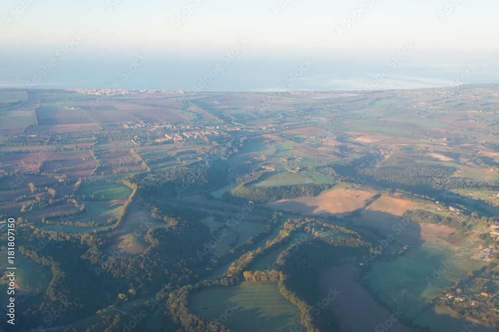 Aerial view of Lazio coastline at dawn