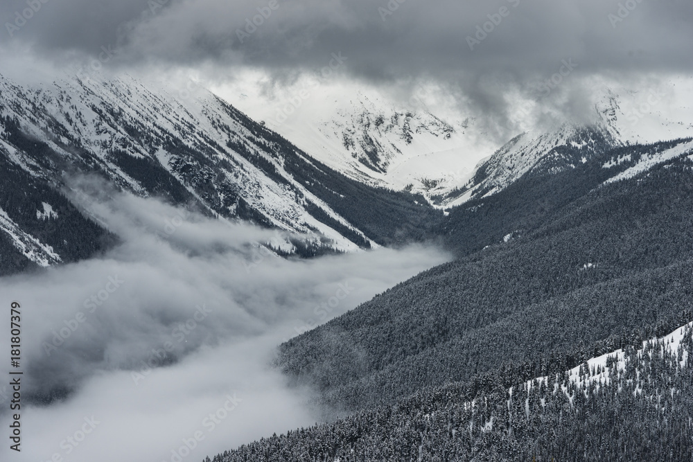 Scenic view of snow covered mountain range, Whistler, British Columbia, Canada