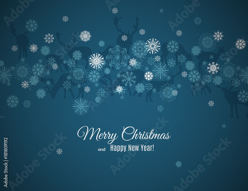 Wallpaper Mural Merry Christmas and Happy New Year greeting card with deers and snowflakes pattern on dark background. Abstract background for Christmas decoration. Vector snowfall illustration Torontodigital.ca