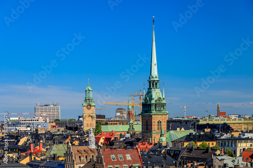 Roofs of traditional old gothic buildings in Stockholm Sweden
