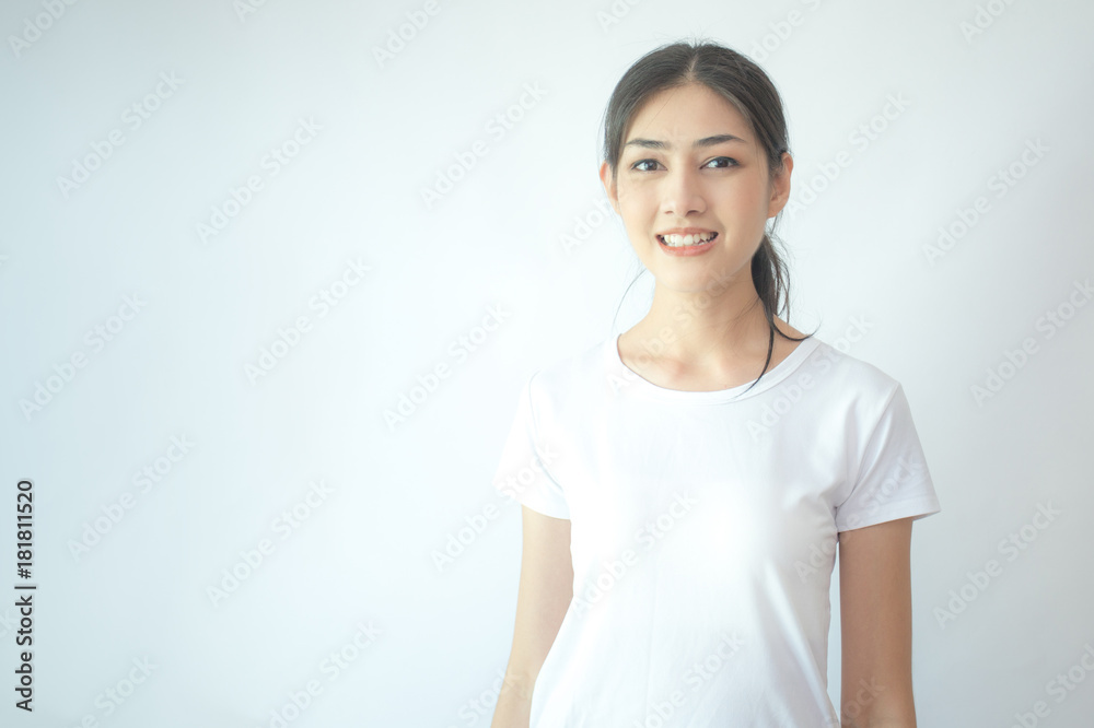 Portrait of Attractive Asian Woman smiling on white background. Portrait of Attractive Asian Woman smiling on white background.