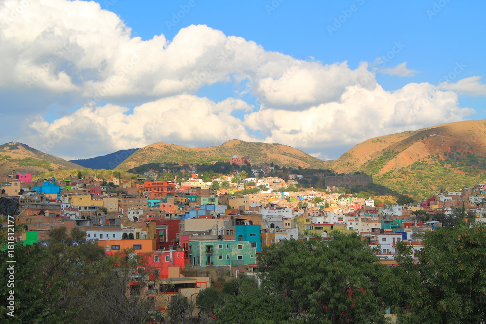 colofull houses landscape Cloudy Guanajuato city 