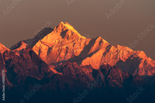 First light on Mount Kanchenjugha, Himalayan mountain range