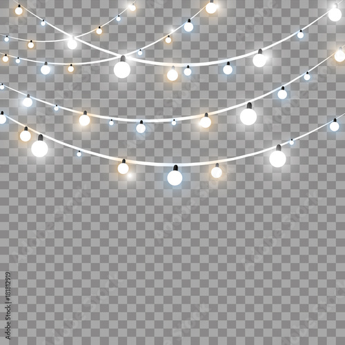 Christmas lights isolated on transparent background. Xmas glowing garland. Vector illustration