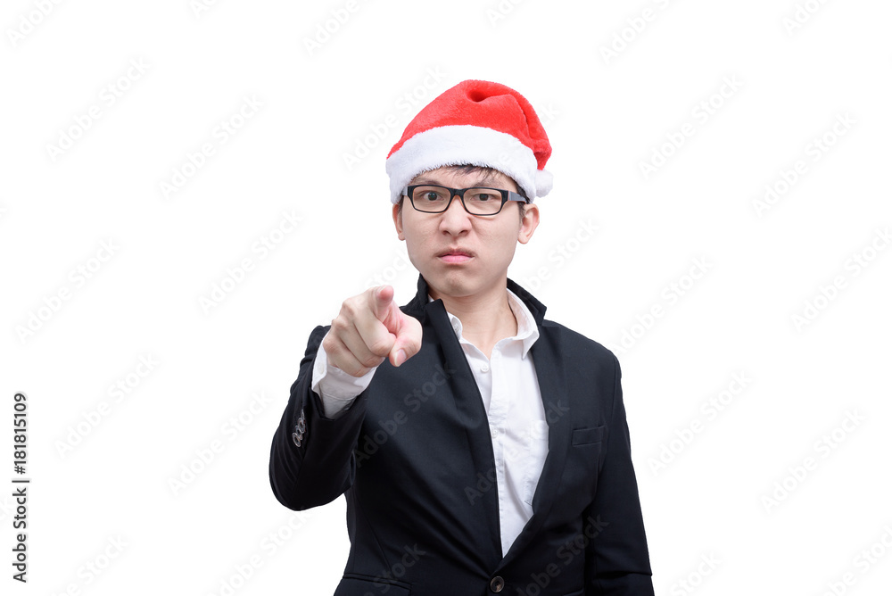 Business man has angry and upset with Christmas festival themes isolated on white background. Business man has angry and upset with Christmas festival themes isolated on white background.