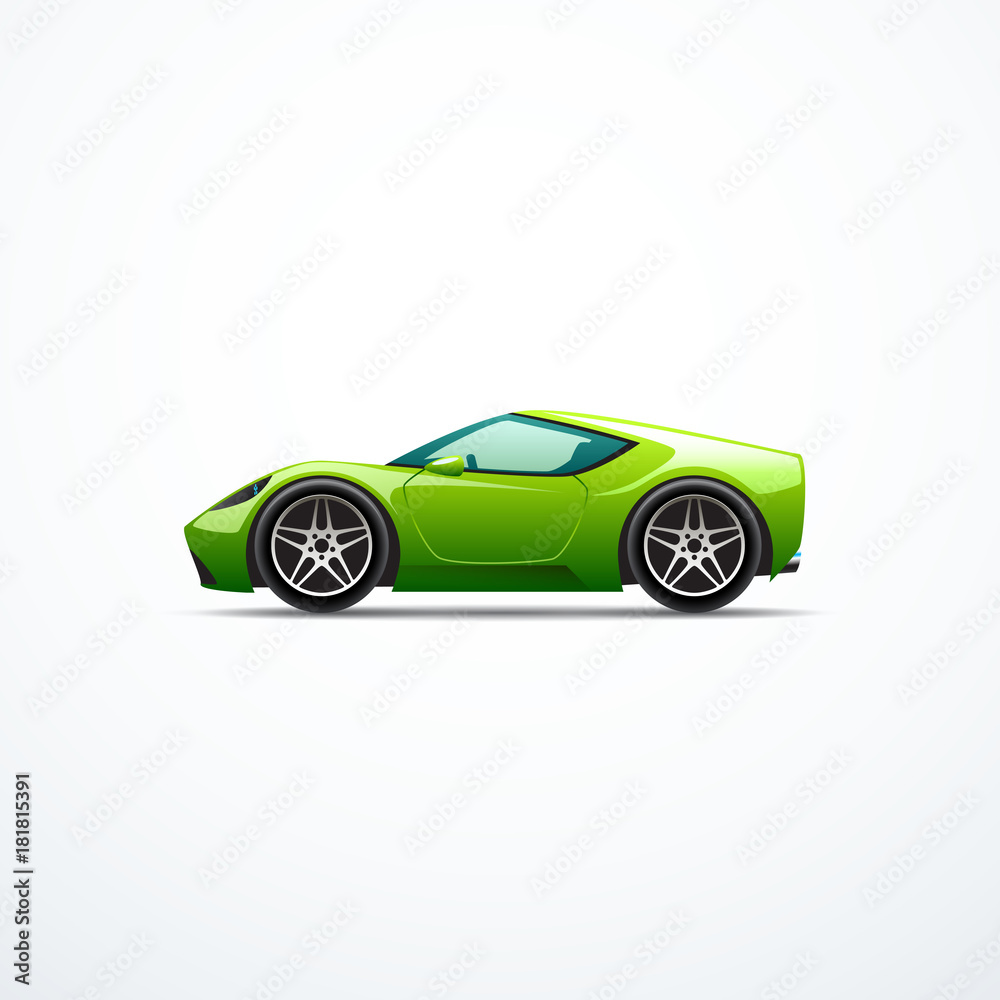 Vector green cartoon sport car. Side view