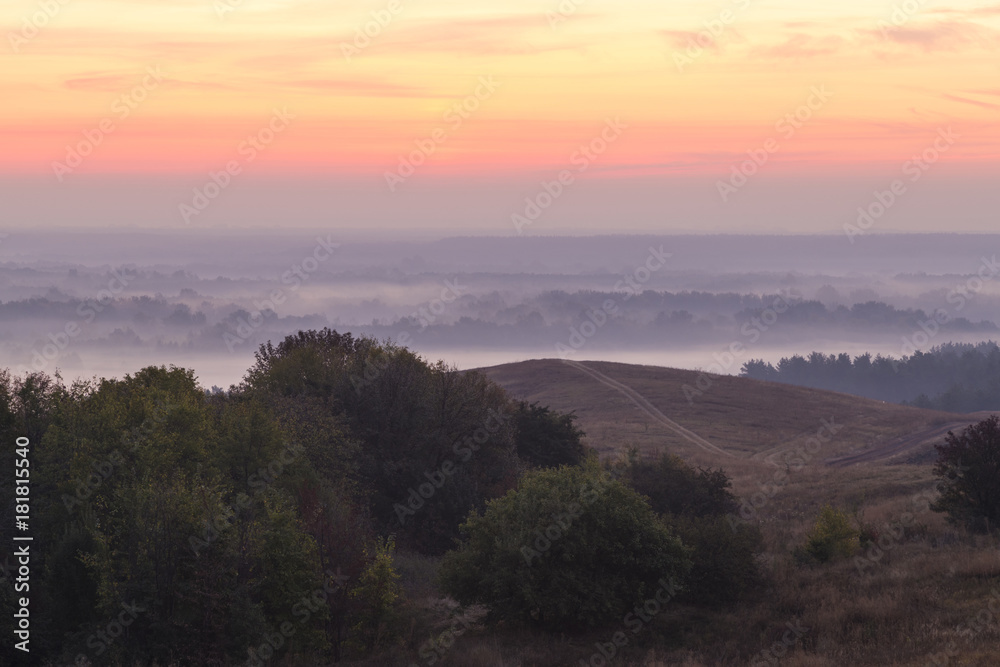 Misty dawn over the hills