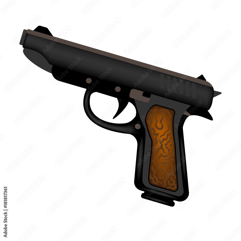 Vecteur Stock Gan. Firearms. A pistol weapon close-up. Gan isolated on  white background. Vector illustration.