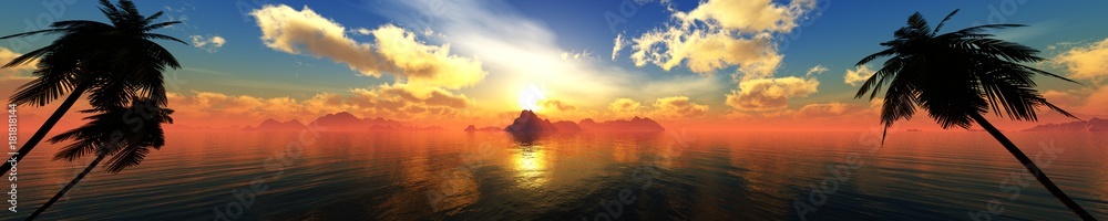 beautiful sea sunset, panorama of the ocean sunset in the tropics,

