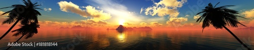 beautiful sea sunset, panorama of the ocean sunset in the tropics, 