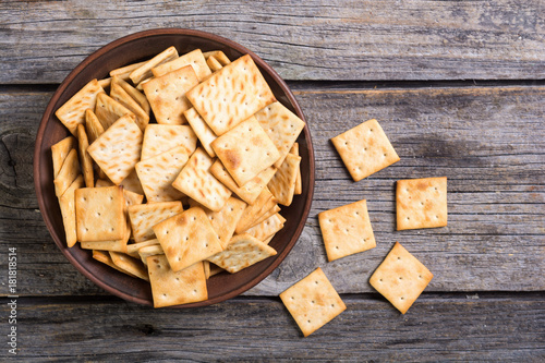 Homemade crackers in bowl photo