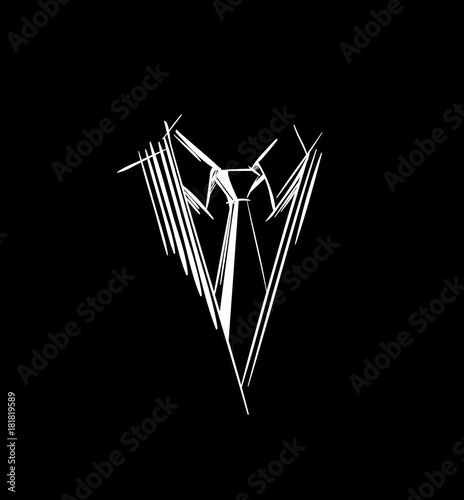 Tie Logo. Strokes Necktie Icon, Part of men's clothing in business style. Sketch symbol  in a simple doodle style for illustrations, web, business cards, invitations, app. White lines on black, Vector