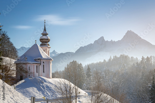 Fototapeta Maria Gern chapel with Watzmann at Berchtesgadener Land, Bavaria, Germany