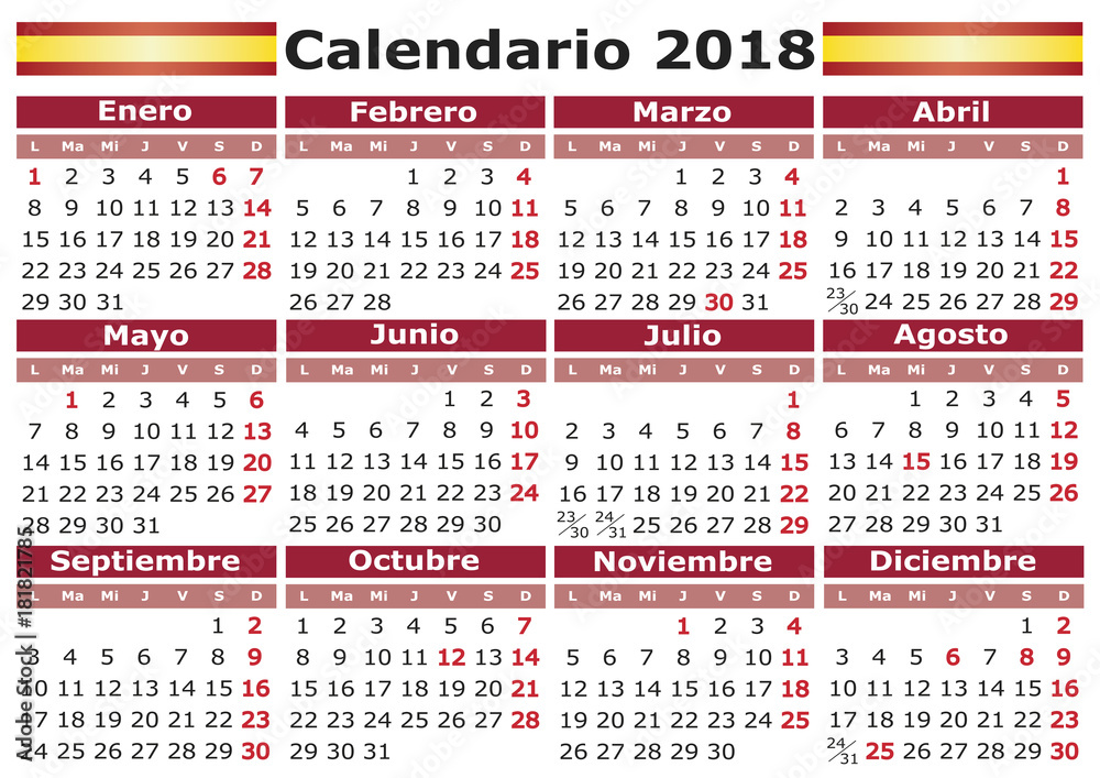 calendario 2018 horizontal Stock Vector | Adobe Stock