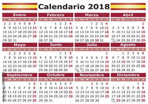 calendario 2018 horizontal