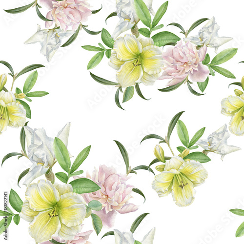 Floral seamless pattern with lily, peony and iris © lesia_a