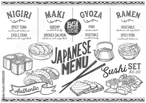 Sushi menu restaurant, food template.