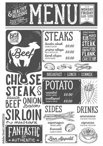 Steak menu restaurant, food template.