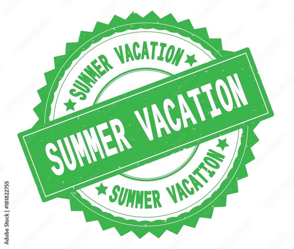SUMMER VACATION green text round stamp, with zig zag border. SUMMER VACATION green text round stamp, with zig zag border.