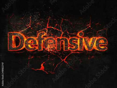 Defensive Fire text flame burning hot lava explosion background.